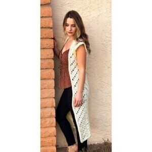 Joseph A boho style crochet long vest, a sleeveless, open-front hollow XL